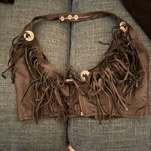 Fringed Leather Crop Top